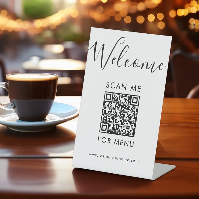 Modern QR Code Menu Black and White Scan Me Cafe Sockelschild (Von Creator hochgeladen)