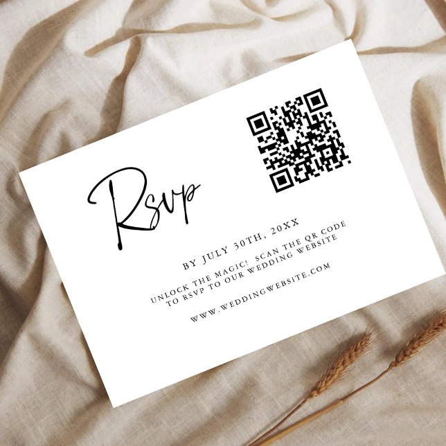 Modern QR Code RSVP Card | Fine Line Script Save The Date (Von Creator hochgeladen)