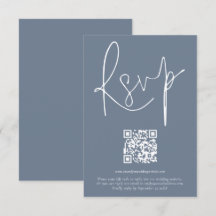 Modern QR Code Script Wedding Dusty Blue RSVP Card