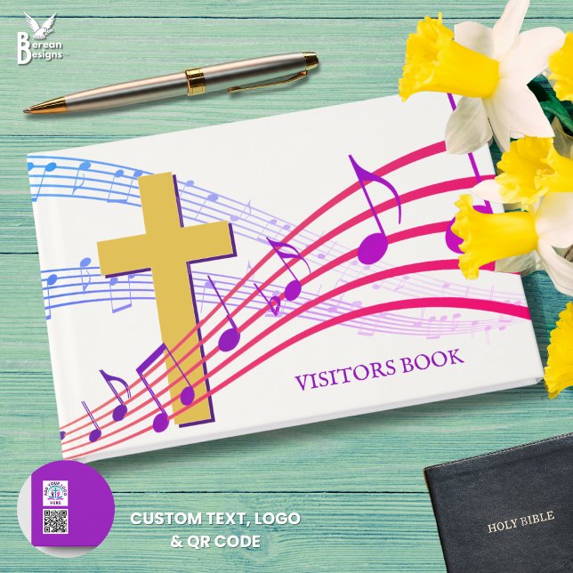 Modern QR Logo Church Easter Guest Book Gästebuch (Stylish modern VISITORS BOOK for church services. Custom text on spine and back. Ideal for EASTER)