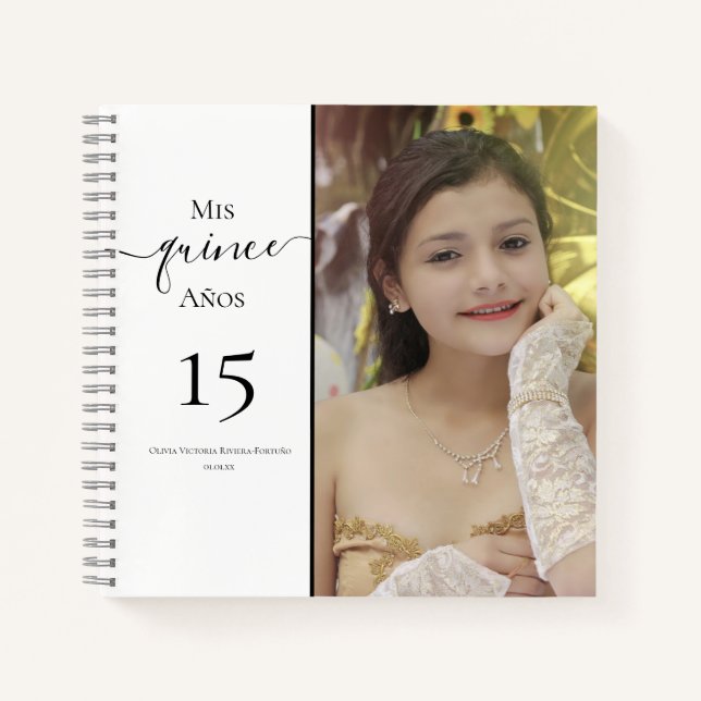 Modern Quinceanera 15. Geburtstag Elegantes Foto Notizbuch (Vorderseite)