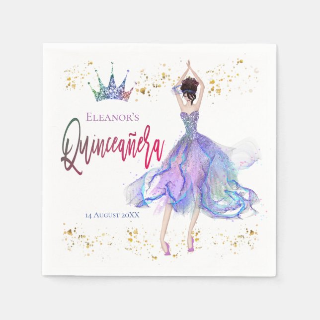 Modern Quinceanera Lilac Pastels Dancer Crown Name Serviette (Vorderseite)