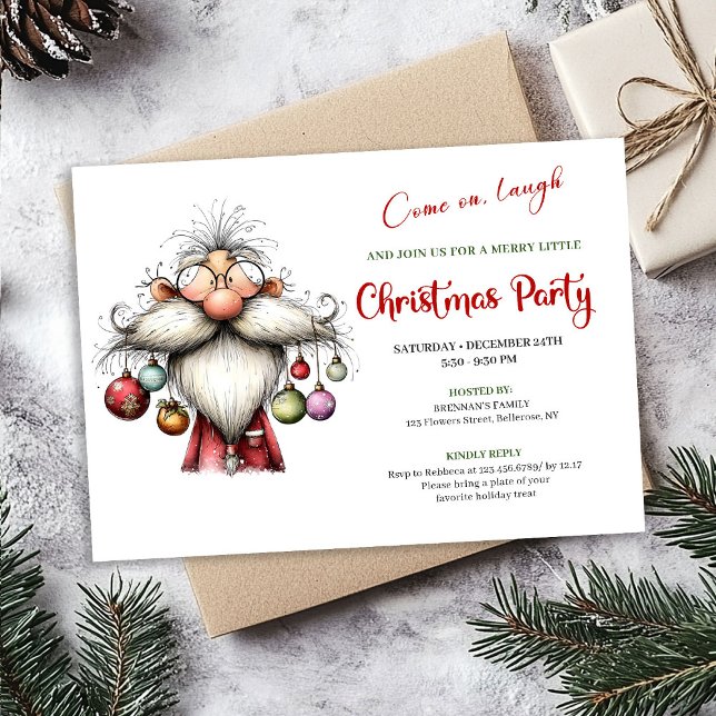 Modern Quirky Santa Watercolor Christmas Invite Einladung (Modern Quirky Santa Watercolor Christmas Invitation)