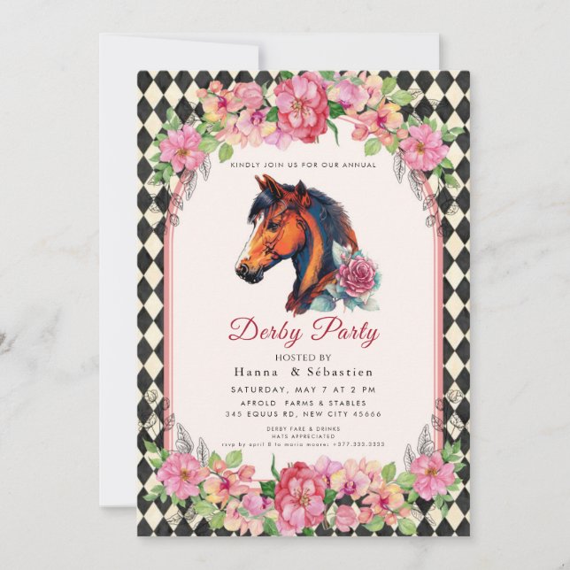 Modern Race Horse Derby Party Equestrian  Einladung (Vorderseite)