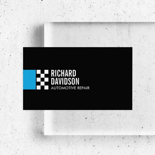 Modern Racing Flag Logo in Blue Automotive Visitenkarte (Von Creator hochgeladen)