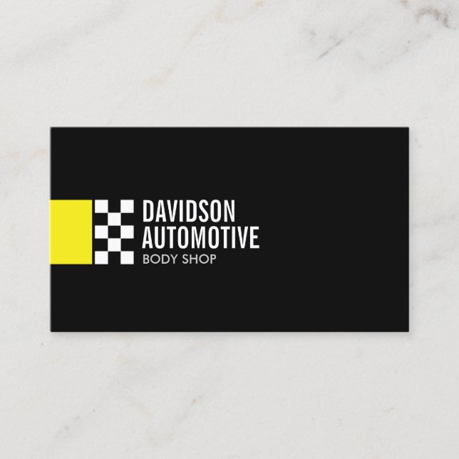 Modern Racing Flag Logo in Gelb Automotive Visitenkarte (Vorderseite)