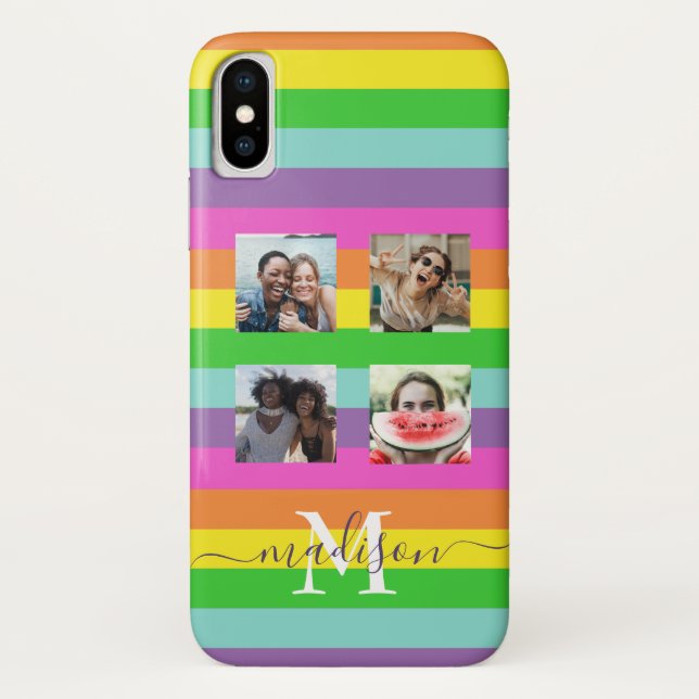 Modern Rainbow 4 Foto Script Name Monogram Case-Mate iPhone Hülle (Rückseite)
