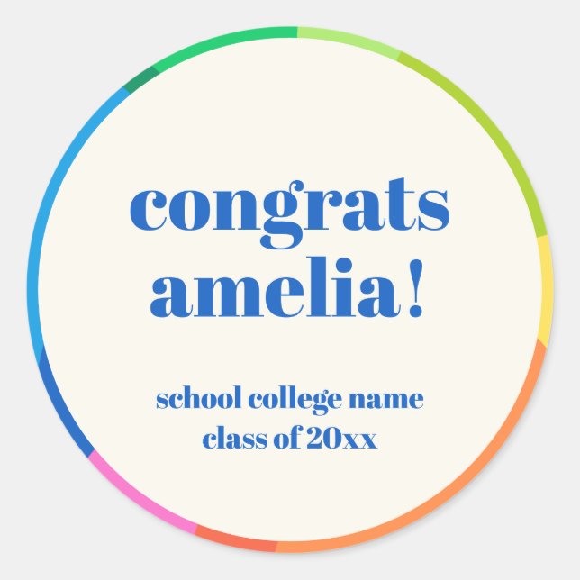 Modern Rainbow Custom Graduation Congratulations Runder Aufkleber (Vorderseite)