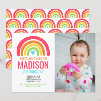Modern Rainbow First Birthday Einladung