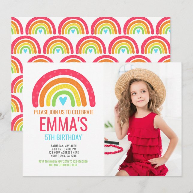 Modern Rainbow First Birthday Einladung (Vorne/Hinten)