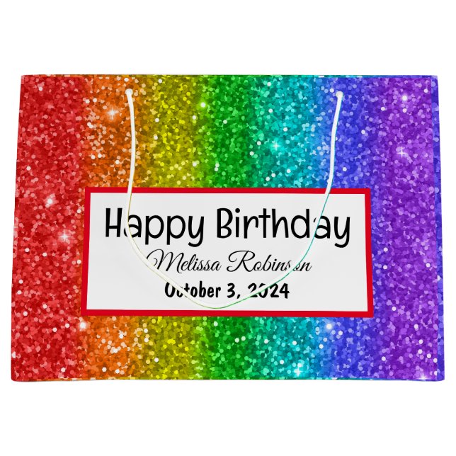 Modern Rainbow Glitzer Happy Birthday Große Geschenktüte (Vorderseite)