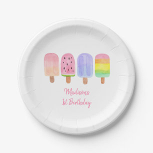 Modern Rainbow Popsicle Birthday Pappteller