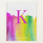 Modern Rainbow Watercolor Monogram Planer<br><div class="desc">Dieses skurrile Design zeichnet sich durch einen Aquarellregenbogen und einen weißen Hintergrund aus. Vervollständigen Sie das Programm mit Ihrem personalisierten Monogramm als Initialdosis. Erstellt von der einfachen Farmhouse Press.</div>