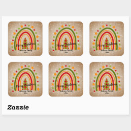 Modern Rainbow Weihnachten Tartan Tree 20xx Text Quadratischer Aufkleber