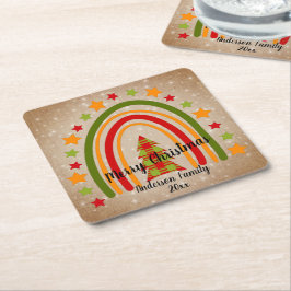 Modern Rainbow Weihnachten Tartan Tree 20xx Text Rechteckiger Pappuntersetzer