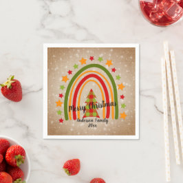 Modern Rainbow Weihnachten Tartan Tree 20xx Text Serviette