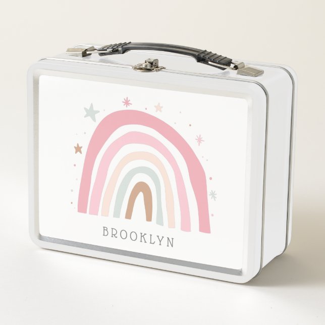 Modern Rainbow Whimsical Girls Metall Brotdose (Vorderseite)