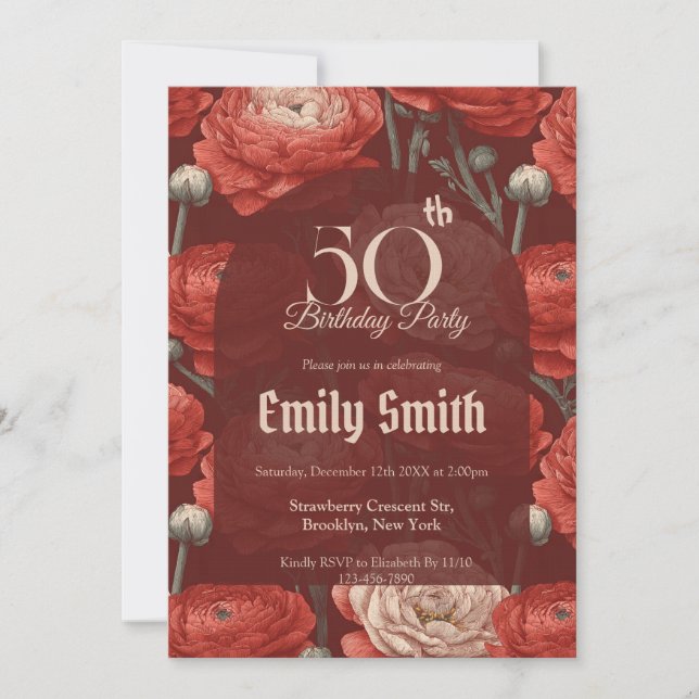 Modern Ranunculus Accent Boho Birthday Einladung (Vorderseite)