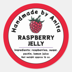 Modern Raspberry Jam oder Jelly Canning Jar Label Runder Aufkleber