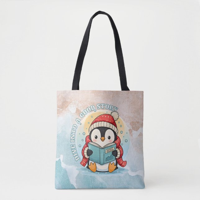 Modern Reading Penguin Aesthetic Shoulder Tote Bag (Devant)