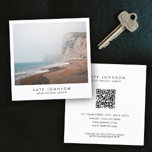Modern Real Anwesen Agent Beach Ocean Volles Foto Quadratische Visitenkarte