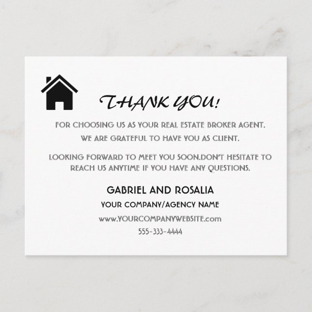 Modern Real Anwesen Broker Agent Kunde Vielen Dank Postkarte (Vorderseite)