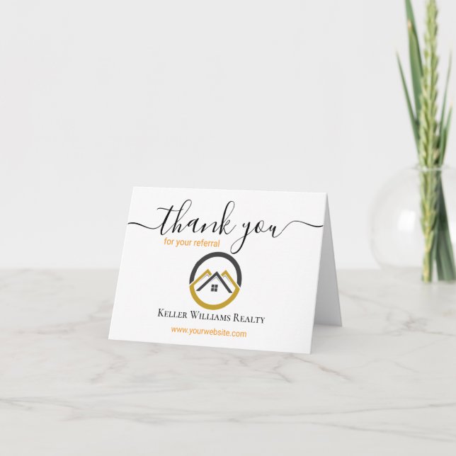 Modern Real Estate white and gold custom logo  Dankeskarte (Vorderseite)