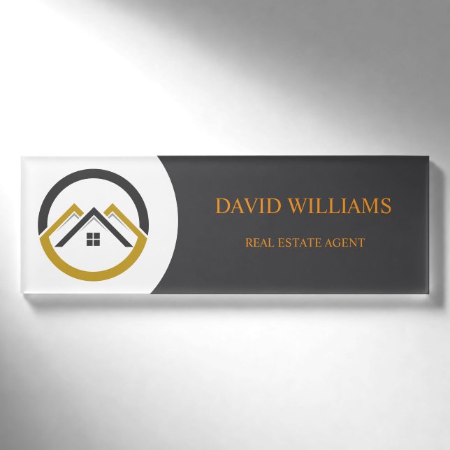Modern Real Estate white and gold custom logo  Namenschild (Vorderseite)