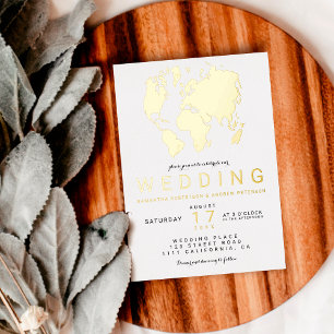 Modern real gold chic world map wedding photo folieneinladung