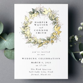 Modern Real Gold Eucalyptus Wreath Wedding Folieneinladung