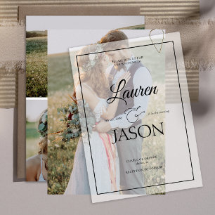 Modern Real Vellum Overlay Simple 3 Foto Wedding Einladung