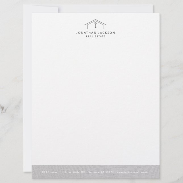 Modern Realtor Letterhead Gray Faux Linen Edge Briefbogen (Vorderseite)
