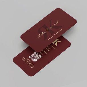 Modern Realtor Monogram R K Dark Red Maroon Visitenkarte