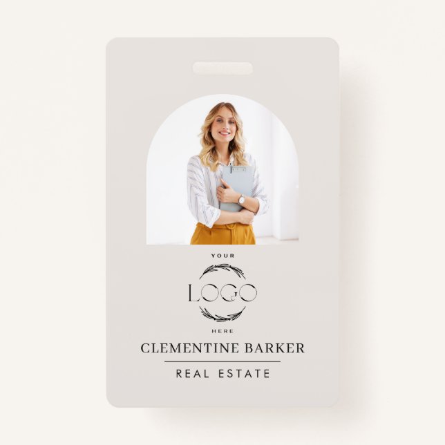 Modern Realtor Name Badge with Photo Arch Elegant Ausweis (Vorderseite)