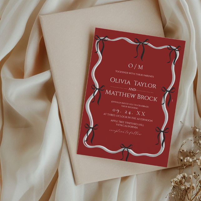 Modern Red and Black Bow Wedding Einladung (Von Creator hochgeladen)