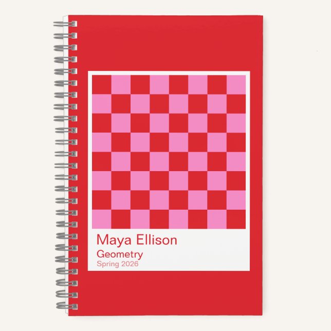 Modern Red and Pink Checkerboard Notebook Notizbuch (Vorderseite)