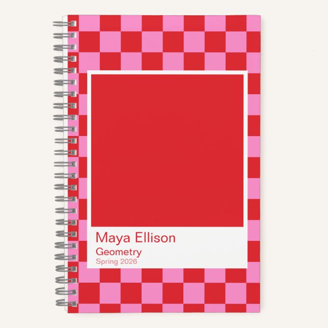 Modern Red and Pink Checkerboard Notebook Notizbuch (Vorderseite)