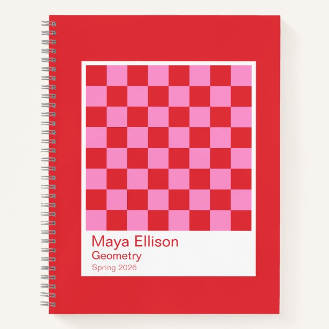 Modern Red and Pink Checkerboard Notebook Notizbuch (Vorderseite)
