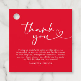 Modern Red and White 30th Birthday Thank You Geschenkanhänger