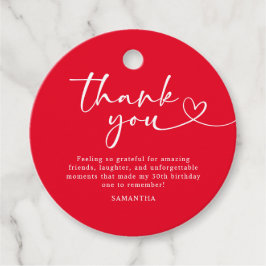 Modern Red and White 30th Birthday Thank You Geschenkanhänger