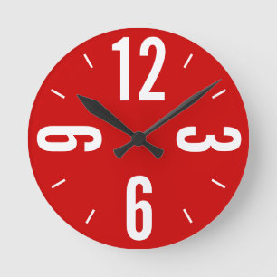 Modern red and white large numbers runde wanduhr