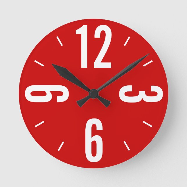 Modern red and white large numbers runde wanduhr (Vorderseite)