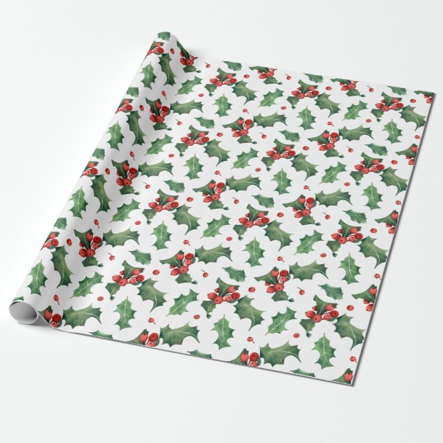 Modern Red Berry Christmas Geschenkpapier (Ungerollt)