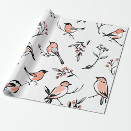 Modern Red Berry Holidays Bird Wrapping Paper Geschenkpapier