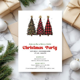 Modern red black buffalo Christmas tree invitation