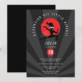 Modern Red Black Ninja Warrior Girl Birthday Party Einladung