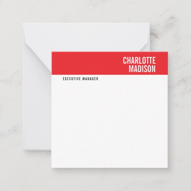 Modern Red Black White Trendy Minimalist Plain  Mitteilungskarte (Vorderseite)
