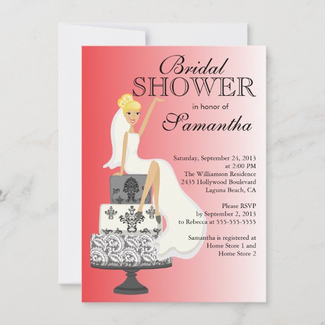 Modern Red Blonde Bride Bridal Dusche Einladung (Vorderseite)