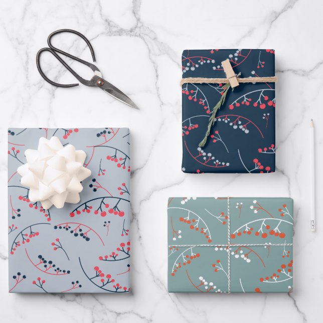 Modern Red Blue aquamarin Beerens Illustration Geschenkpapier Set (Vorderseite)