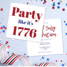 Modern Red Blue Party, wie es ist 1776 4. Juli Einladung